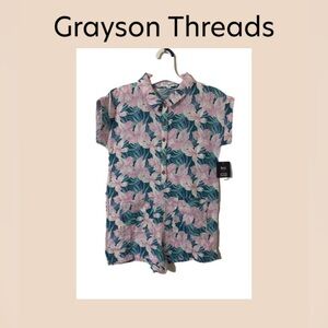 Girls Grayson Threads Short Sleeve Button Down Romper Size Large (10/12) NWT